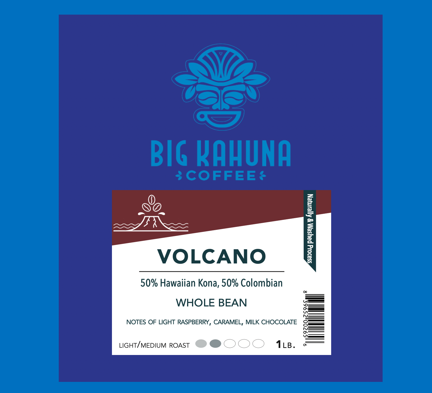 BKC - VOLCANO - 50% Kona 50% Colombian Premium Whole Bean Coffee