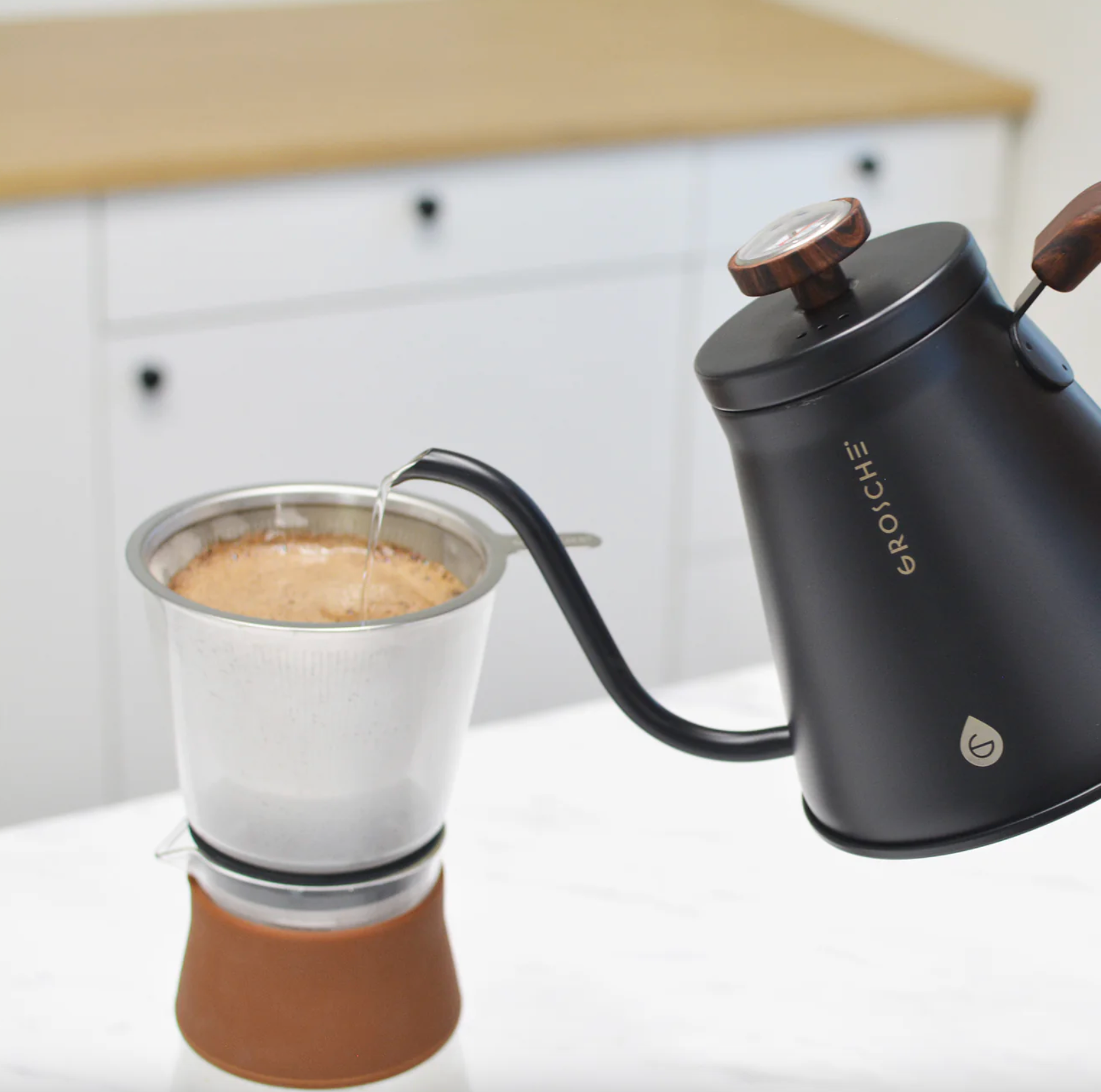 GROSCHE Marrakesh Stainless Steel Pour-Over Kettle – 1L with Temperature Gauge