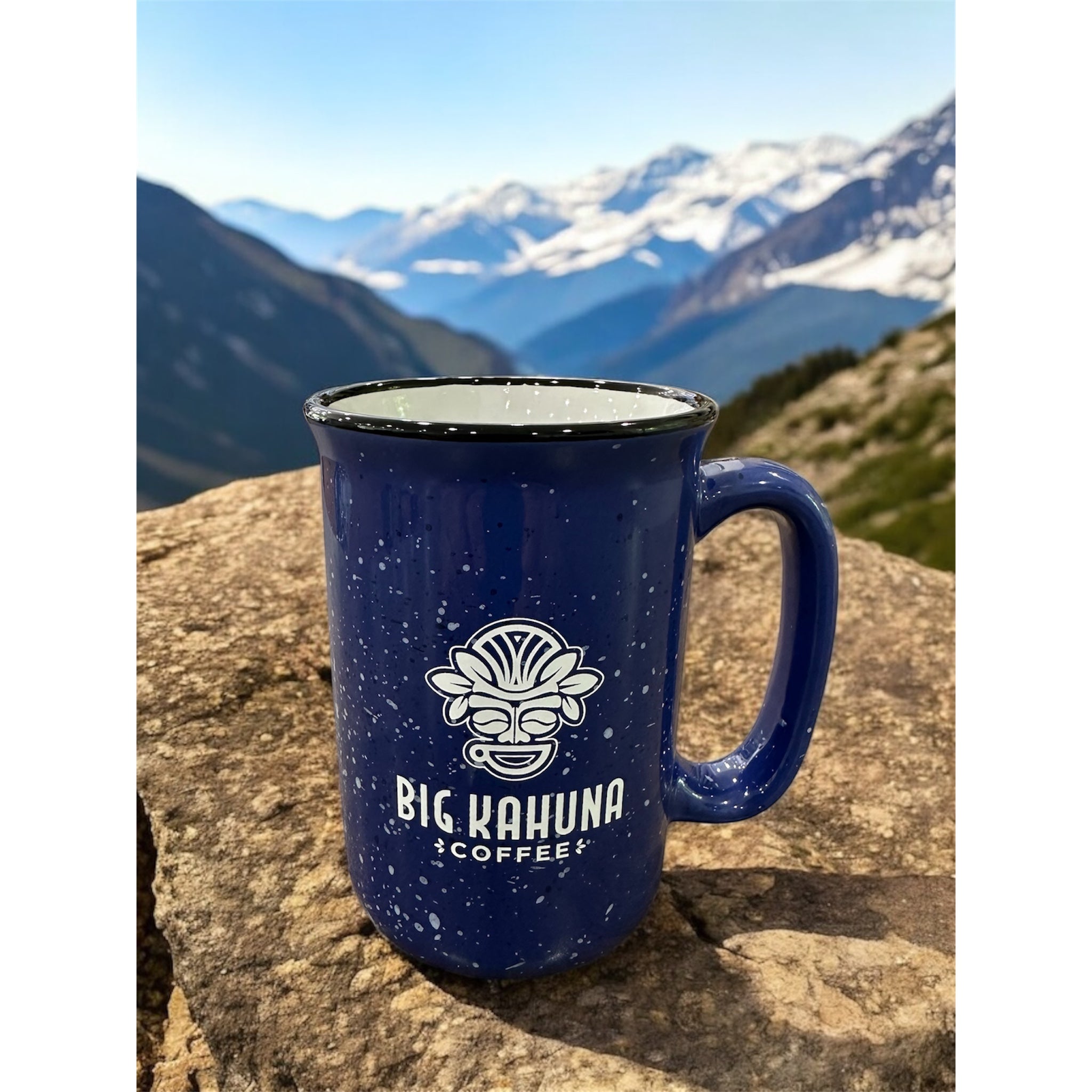 Big Kahuna Coffee 12 oz Camp Blue Speckled Ceramic Mug