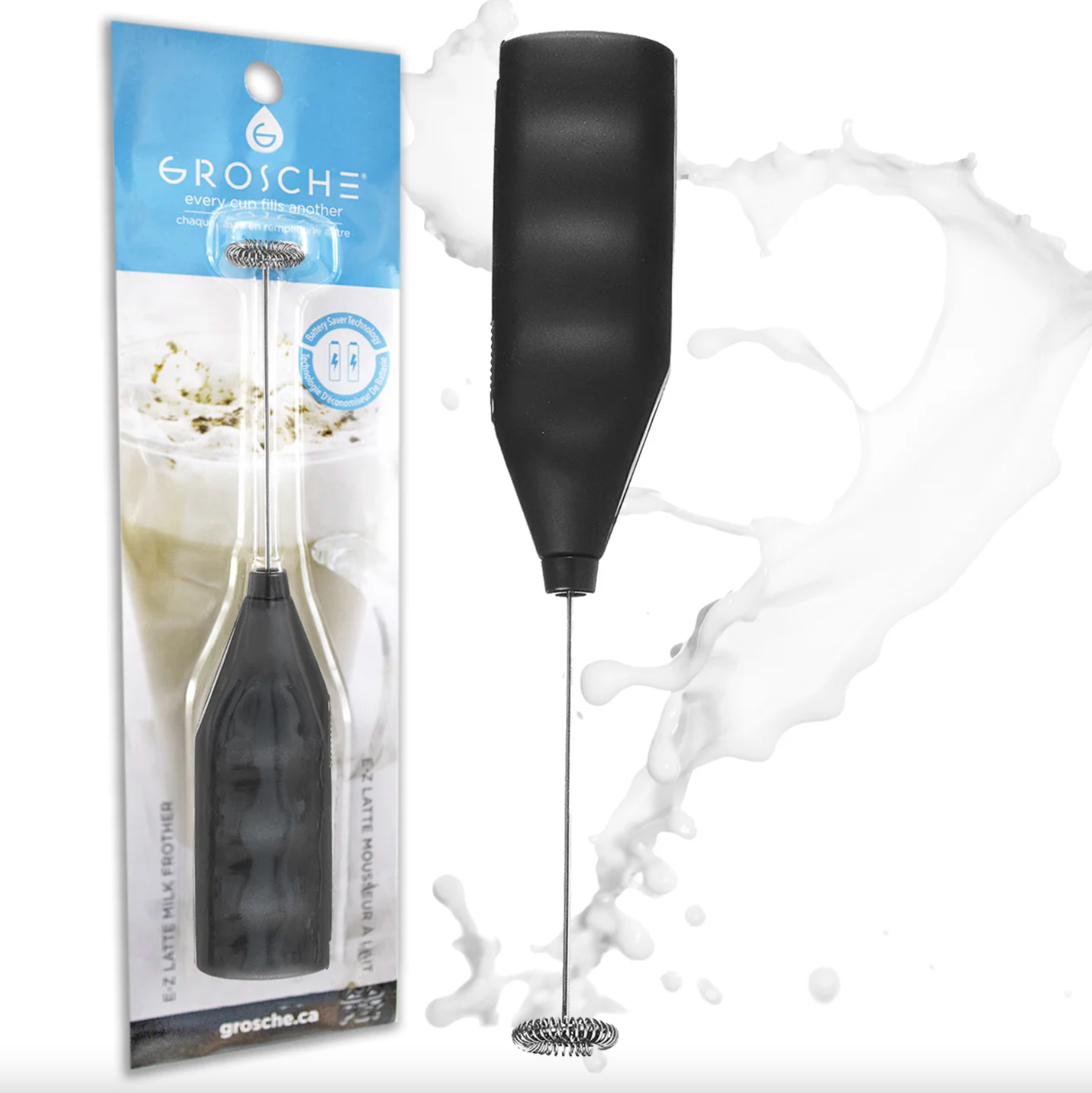 GROSCHE E-Z Latte Milk Frother, Battery Powered, Black