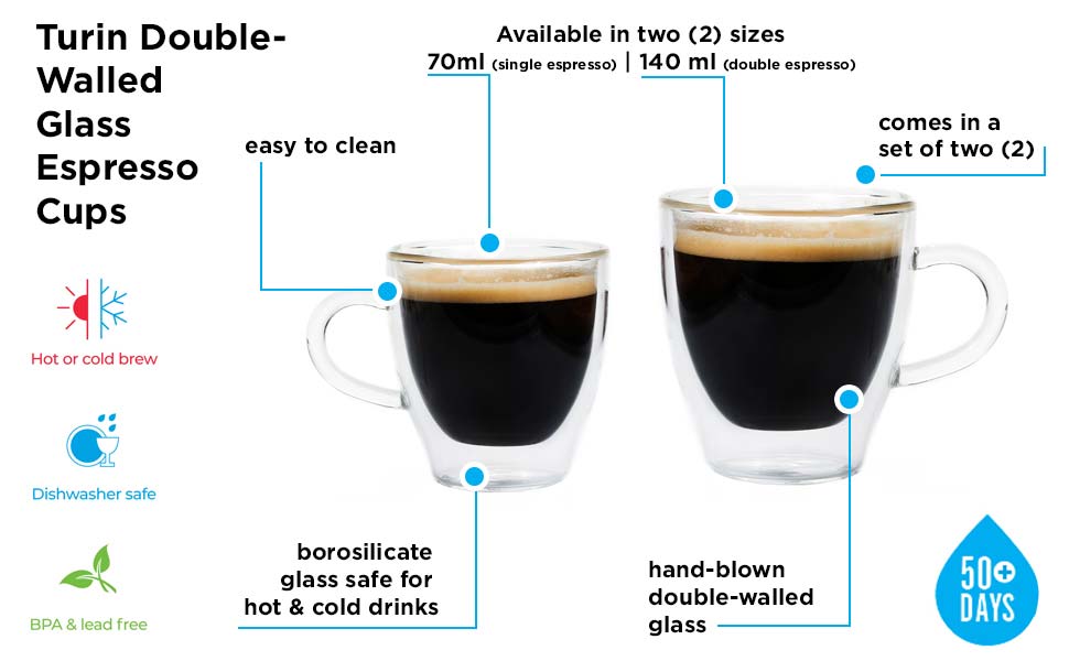 Double Wall Espresso Glass Cups 140ml